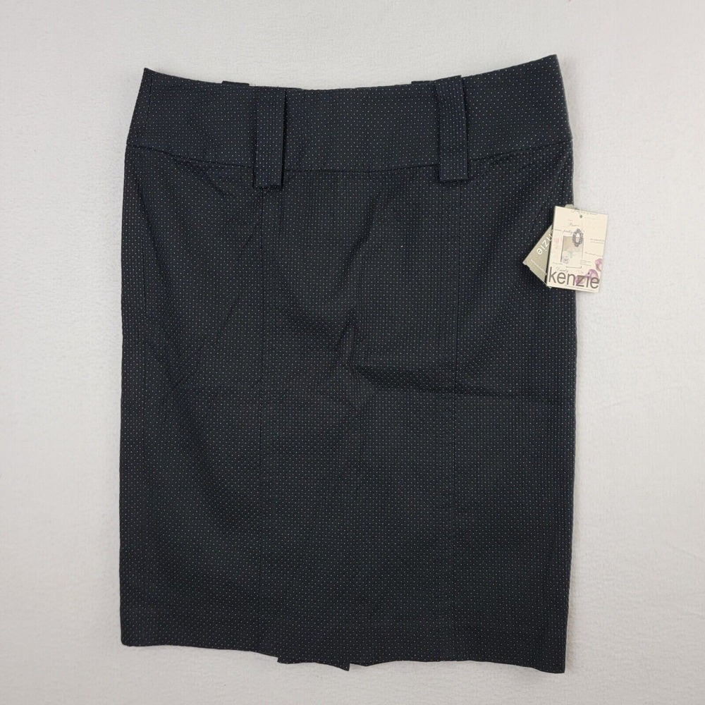 Kenzie Pencil Skirt Womens 6 Black Micro Dot Stretch Slit Zip Career New